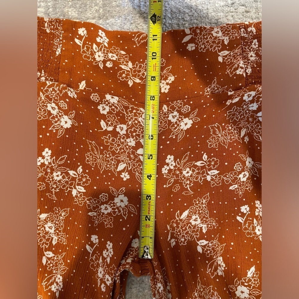 Three Dots Burnt Orange Boho Floral Pull On Wide Leg Pants Stretch 70’s Medium - Picture 12 of 12